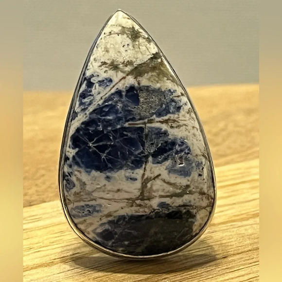 Artisan Jewelry - 925 SILVER PLATED BLUE SODALITE STATEMENT GEMSTONE RING SIZE 9